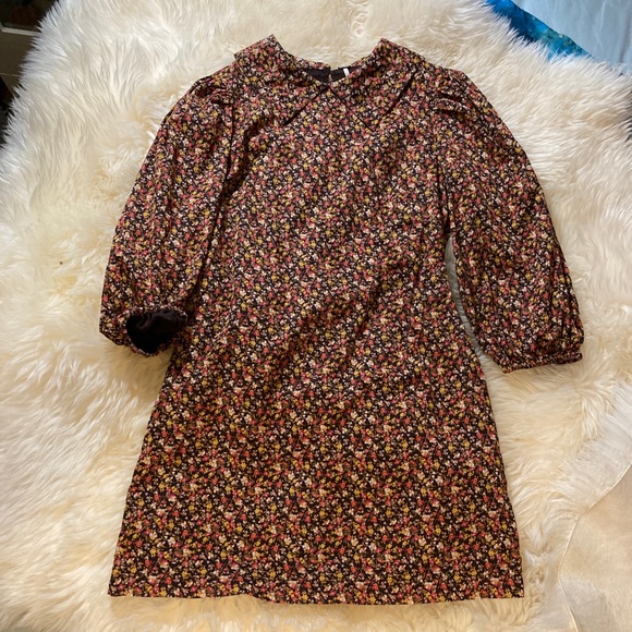 Free People Dresses & Skirts - Free People Mod Retro 60s Long Sleeve Cotton Mini Dress Hippie Floral NWOT